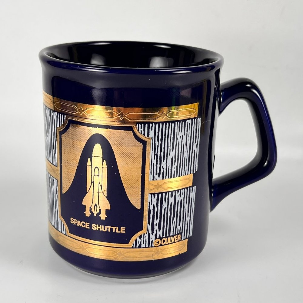 Culver Kennedy Space Center Ceramic Coffee Cup Mug Blue Gold NASA Space Shuttle